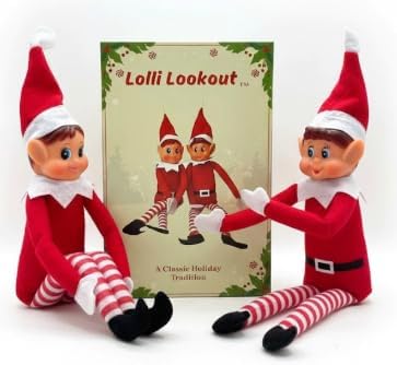 Lolli Lookout™ Christmas Elf Pair - Classic Plush Figurines | 14-Inch Red Holiday Shelf Sitters for Mantel Decor