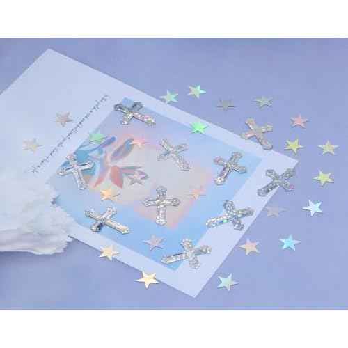 ONLYKXY 1050Pcs Star and Cross Table Confetti Decor Glitter Scatter Bless Confetti Decoration for Easter Spring Bride Shower Birthday Wedding Foil Theme Thanks Giving Party Valentine's Day (Silver)