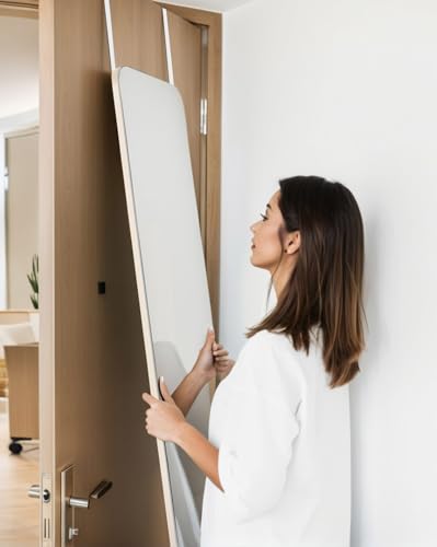 DMWOODFL 48x14 Rounded Rectangle Over The Door Mirror Silver White No Drill Installation