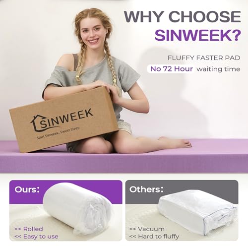 SINWEEK Dual Layer Twin XL Mattress Topper White - 4 Inch Dorm Bed Pad