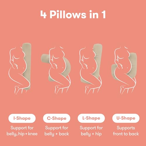 Cooling Pregnancy Pillow - Compact Support 4-in-1, Taupe - Space Saving