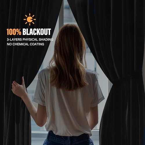 MaKefeile Blackout Room Divider Curtains with Ceiling Track Set - 100W x 84H in, Pack of 1, Black, Floor to Ceiling, Flexible Track for Windows & Room Dividers