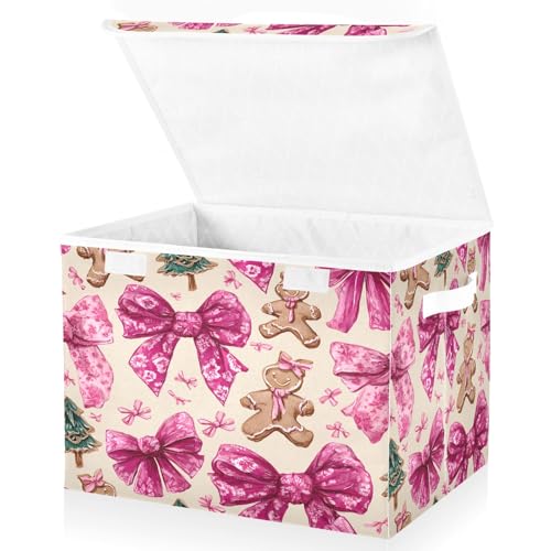 Bolaz Christmas5 Storage Bins with Lids Handles Collapsible Organizers, 12.6x16.5 Inches