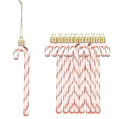 HERZWILD 12Pcs Rose Gold Glitter Candy Cane Christmas Tree Ornaments Holiday Decor