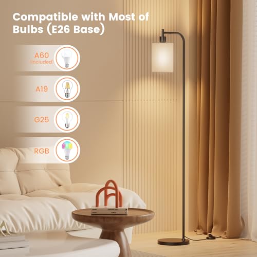 Beige Floor Lamp with Linen Shade, Dimmable Tall Standing Lamp with Remote & 3 Color Temperatures