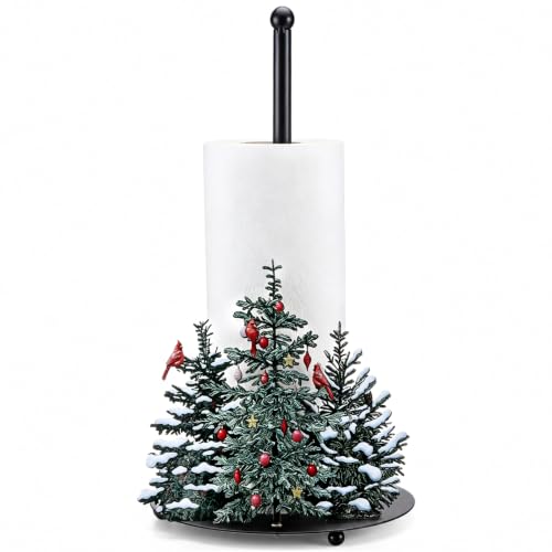 Willnglong Christmas Paper Towel Holder with Cardinal Birds Winter Pine Decor - Holiday Kitchen Organizer