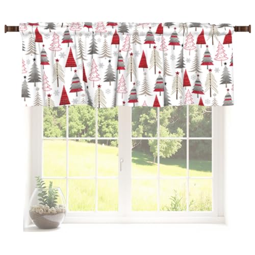 Wnoesat Christmas Tree Valance 54x18 in Red Grey Window Curtain