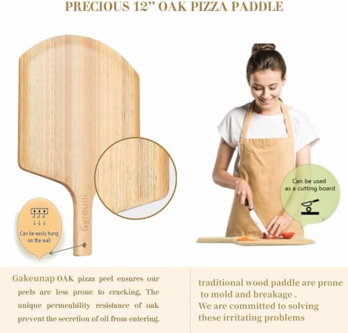 15x12 Inch Pizza Stone Set with Wooden Peel and Accessories for Oven & Grill - Gyreuni