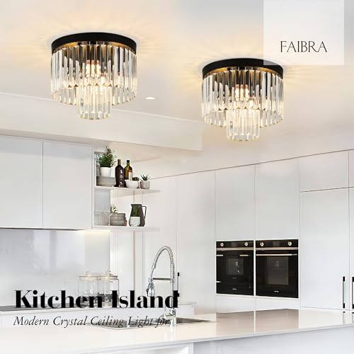 Black 12.6-Inch Crystal Ceiling Light Fixture - 4-Light Modern 2-Tier Chandelier