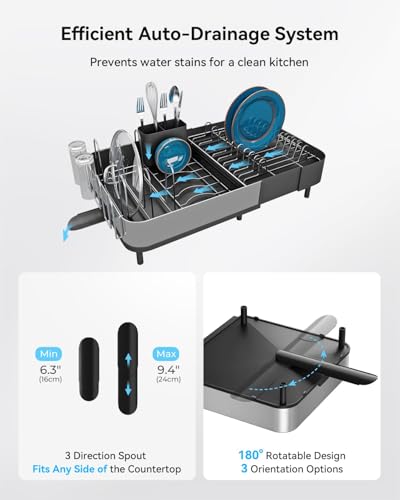 Expandable Dish Drying Rack with Stainless Steel Brackets - Space Saving Kitchen Organizer