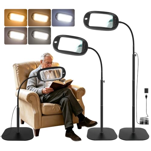 TUGEOVO Black 10X/30X Floor Magnifying Glass with Light & Adjustable Stand