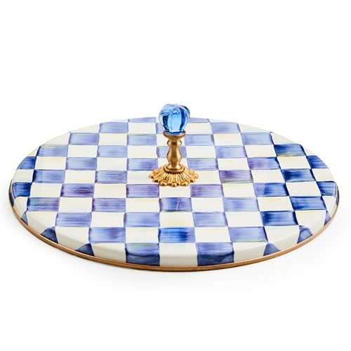 MacKenzie-Childs Cheese Course Charcuterie Board Blue - Royal Check, Round Serving Platter
