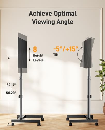 Floor TV Stand with Mount for 26-50 Inch TVs - Adjustable, Rotatable & Tiltable, Up to 55 Lbs, PGFS12 - for 26"-50" Screens