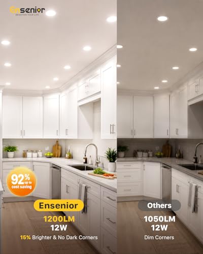 Ensenior 6 Inch Recessed LED Ceiling Lights 5CCT Dimmable 1200LM 12W Pack of 16