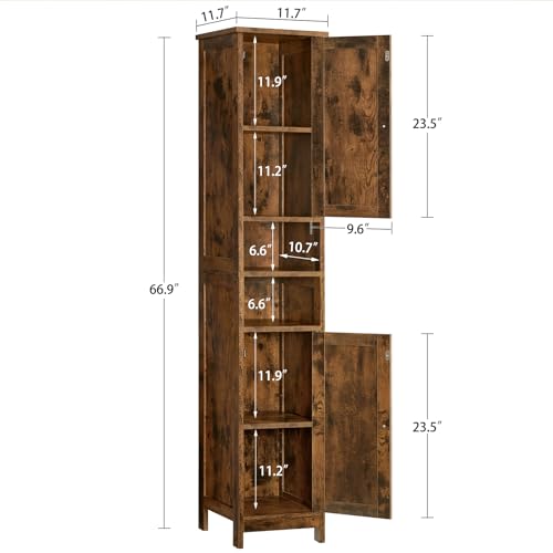 Tall Bathroom Cabinet with 2 Adjustable Shelves and 2 Doors - Rustic Brown, 2 Doors Brown