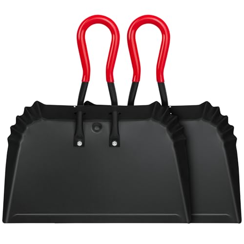 Heavy Duty Metal Dustpan Set - 17” Large Outdoor Debris Sweepers with Rubber Handles