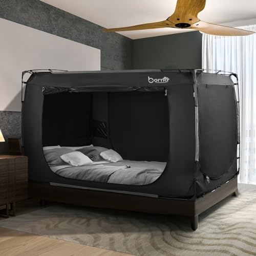 BORNA Black Full Bed Tent for Kids & Adults Indoor Privacy Canopy, 3 Doors