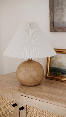 JONATHAN Y Aksel Sphere Table Lamp 17.25in Beige Wood Finish, Modern Coastal Design