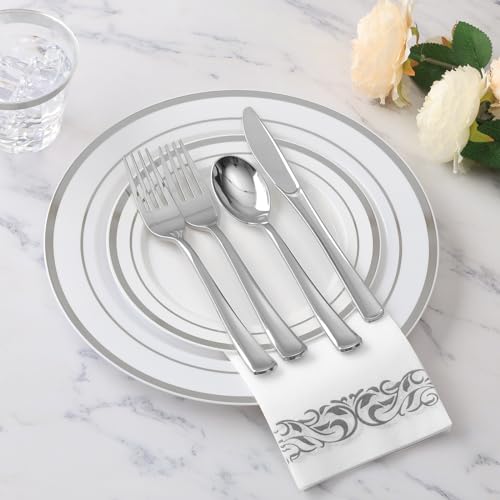 Silver Disposable Dinnerware Set for 100 Guests - 700 Pieces