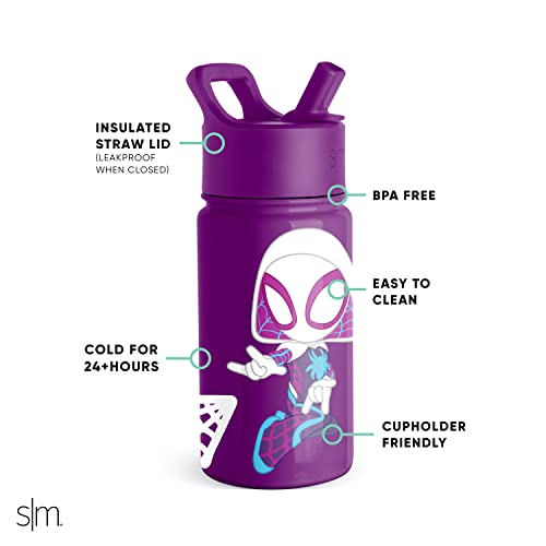 Simple Modern Kids Summit Water Bottle with Straw Lid | Paw Patrol 14oz Stainless Steel Cup Insulated Tumbler for Toddlers, School | Skye Flowers