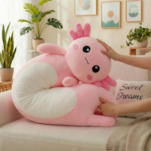 Pink Axolotl Plush Pillow - 39.37 Inch Long Soft Stuffed Animal Gift for Kids & Adults