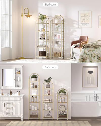 Gold 5-Tier Tempered Glass Bookcase with Steel Frame - 11.8D x 15.7W x 59.1H