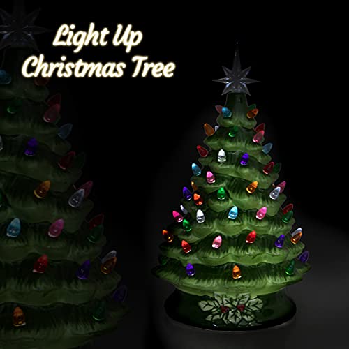 Clever Creations 15 Inch Green Pre-Lit Ceramic Christmas Tree with Multicolored Lights