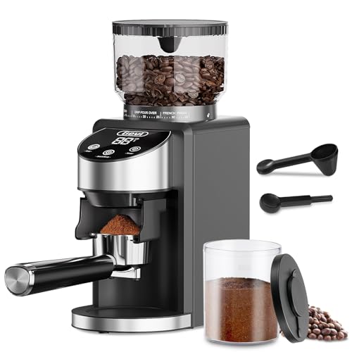 Gevi Black Burr Coffee Grinder with 35 Settings, Large Capacity & Portafilter Cradle