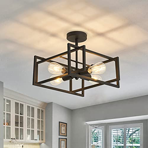 Black 4-Light Farmhouse Ceiling Light Fixture - Close to Ceiling Chandelier for Kitchen & Dining