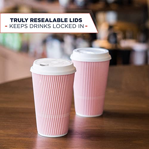 Pink Crepe 16oz Disposable Coffee Cups with Lids - 70 Count