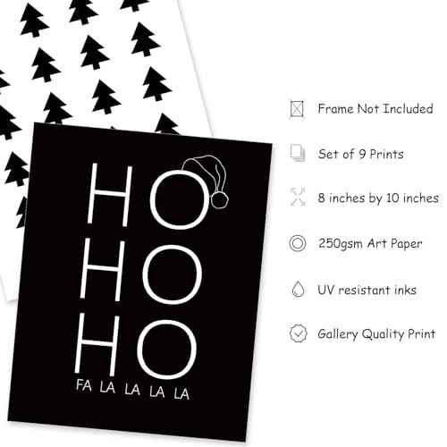 Whaline 9Pcs Christmas Wall Art Prints Xmas Tree Snowflake Paper Posters White Black Aesthetic Pictures for Home Office Room Gallery Party, 8 x 10 Inch, Unframed
