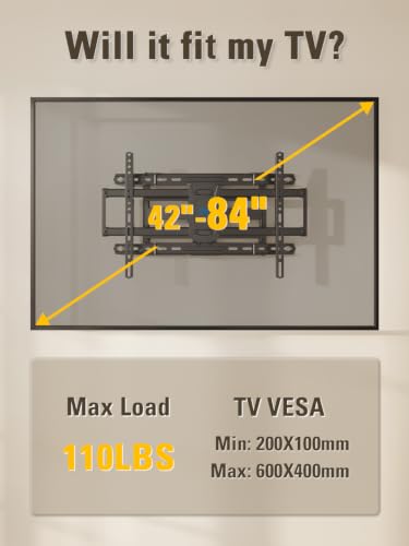 Full Motion TV Wall Mount for 42-84 Inch TVs - 24 Inch Studs Variation