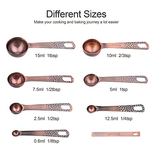 Copper Measuring Cups and Spoons Set - 14 Piece Kitchen Baking Tools with Accurate Markings