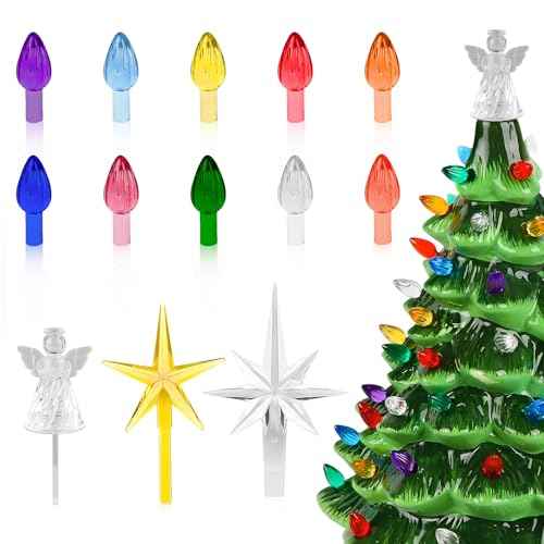 Ceramic Christmas Tree Replacement Light Bulbs Set, 120Pcs in 10 Colors Ceramic Tree Replacement Bulbs and 1 Angel/Five Pointed Star/Seven Pointed Star Top Trim