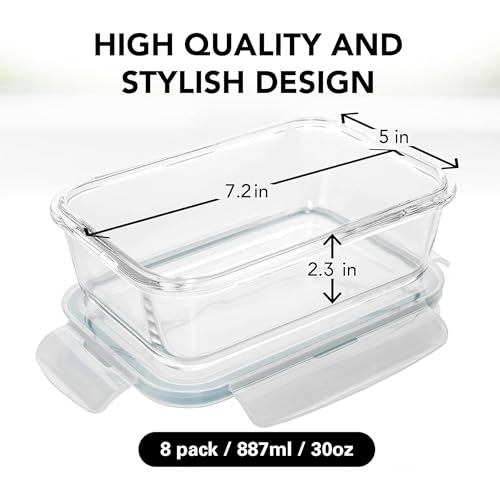 Razab 16 Pc Glass Meal Prep Containers Set with Blue Lids - Airtight & Reusable