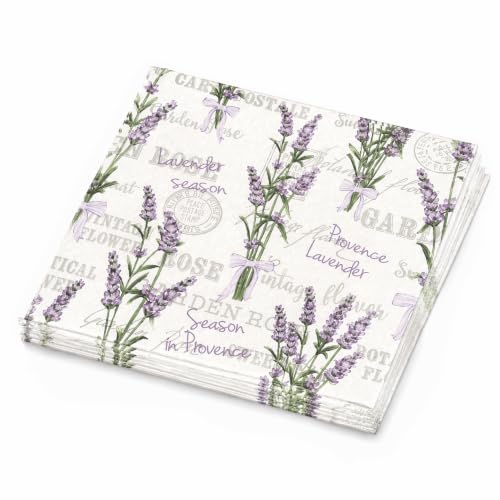 White Provence Lavender Botanical Decoupage Napkins 20-Pack for Wedding