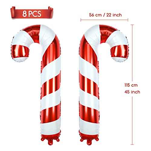 GWHOLE 8 Pack of 45 inch Large Christmas Candy Cane Foil Balloons for Christmas Holiday Decoration
