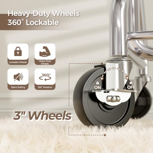 Heavy Duty Rolling Clothes Rack - Silver, 41 Inches, Load 380 LBS