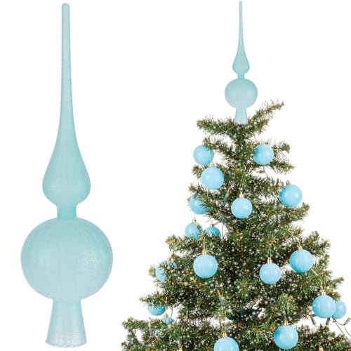 Gejoy 12" Mercury Glass Christmas Tree Topper Ice Blue Classic