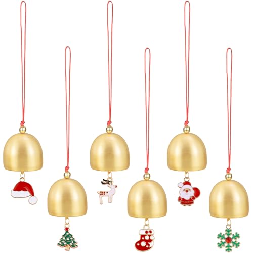 6 Pcs Metal Bells with Red Hanging Cord for Christmas Decoration - 1 inch, Fanjashn (Variant: 6 Pieces)