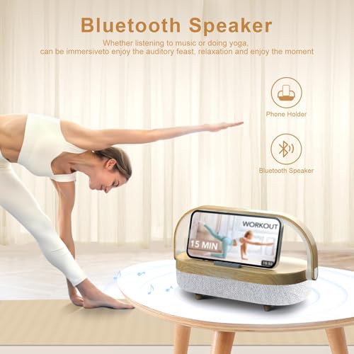 Wood Nightstand Lamp with Wireless Charger Bluetooth Speaker & Dimmable LED - 4 in 1 Touch Bedside Light