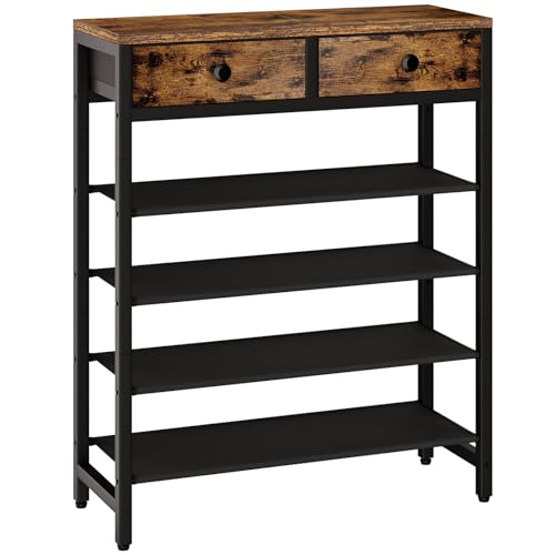 IBUYKE 5-Tier Shoe Rack with 2 Fabric Drawers - Rustic Brown, Fabric Variation