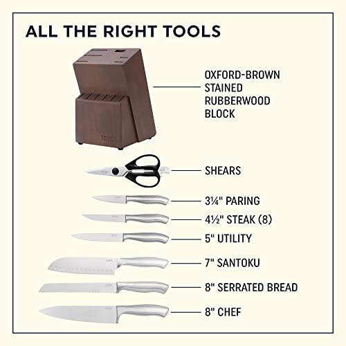 13-Piece Kitchen Knife Block Set with Wooden Storage and Sharp Stainless Steel Blades - Contoured Handles