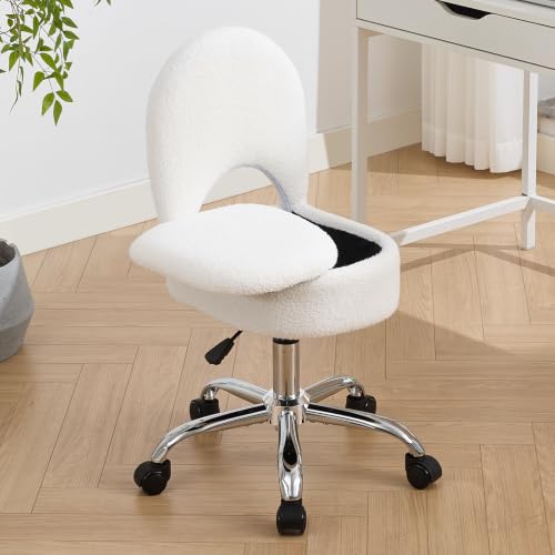White Foldable Home Office Vanity Chair with Storage & Swivel
