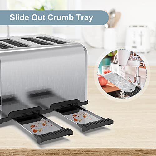 KITCHMIX 4 Slice Stainless Steel Toaster with LCD Timer & Wide Slots - Dual Control & Bagel Function