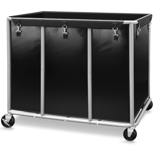 Commercial Laundry Cart with Wheels 420L Black Heavy Duty Industrial Storage