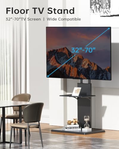 Afaloona Wooden Black Floor TV Stand for 32-70 Inch TVs, Height Adjustable & Swivel
