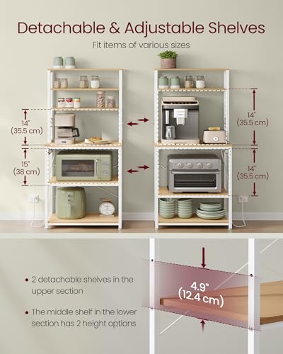 VASAGLE Coffee Bar & Kitchen Storage Rack with Power Outlet, 23.6" Golden Oak & White