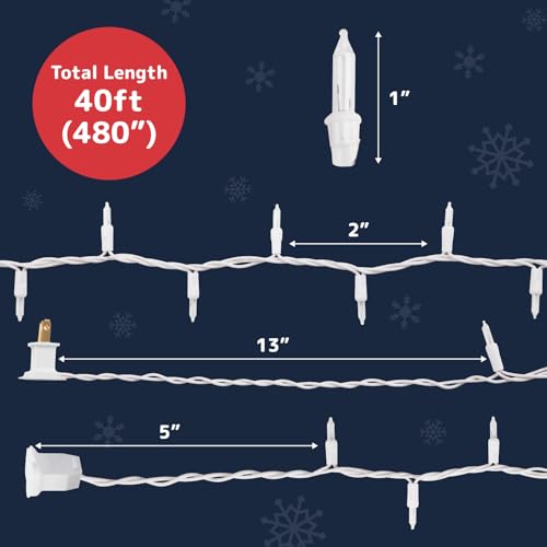 PREXTEX 200 Count Clear 40 ft Warm White Christmas Lights with White Wire - Indoor/Outdoor
