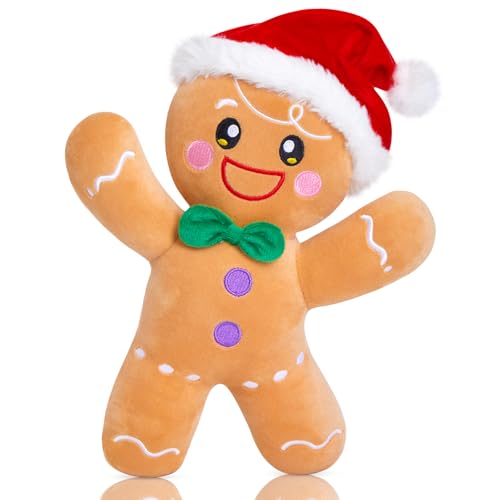 12'' Gingerbread Plush, Christmas Gingerbread Man Stuffed Animal, Cute Xmas Doll Plush Toys, Christmas Decor Gift for Toddlers Kids Indoor Home